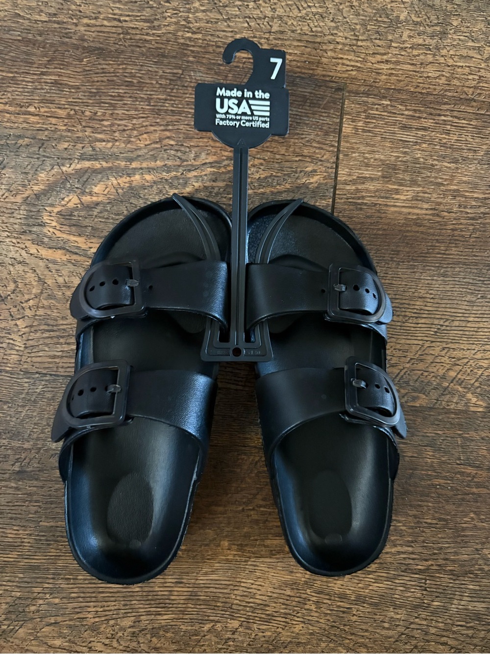 Women’s Black Double-Buckle Slide Sandals NEW